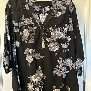 Torrid Harper Black and Gray Floral Blouse